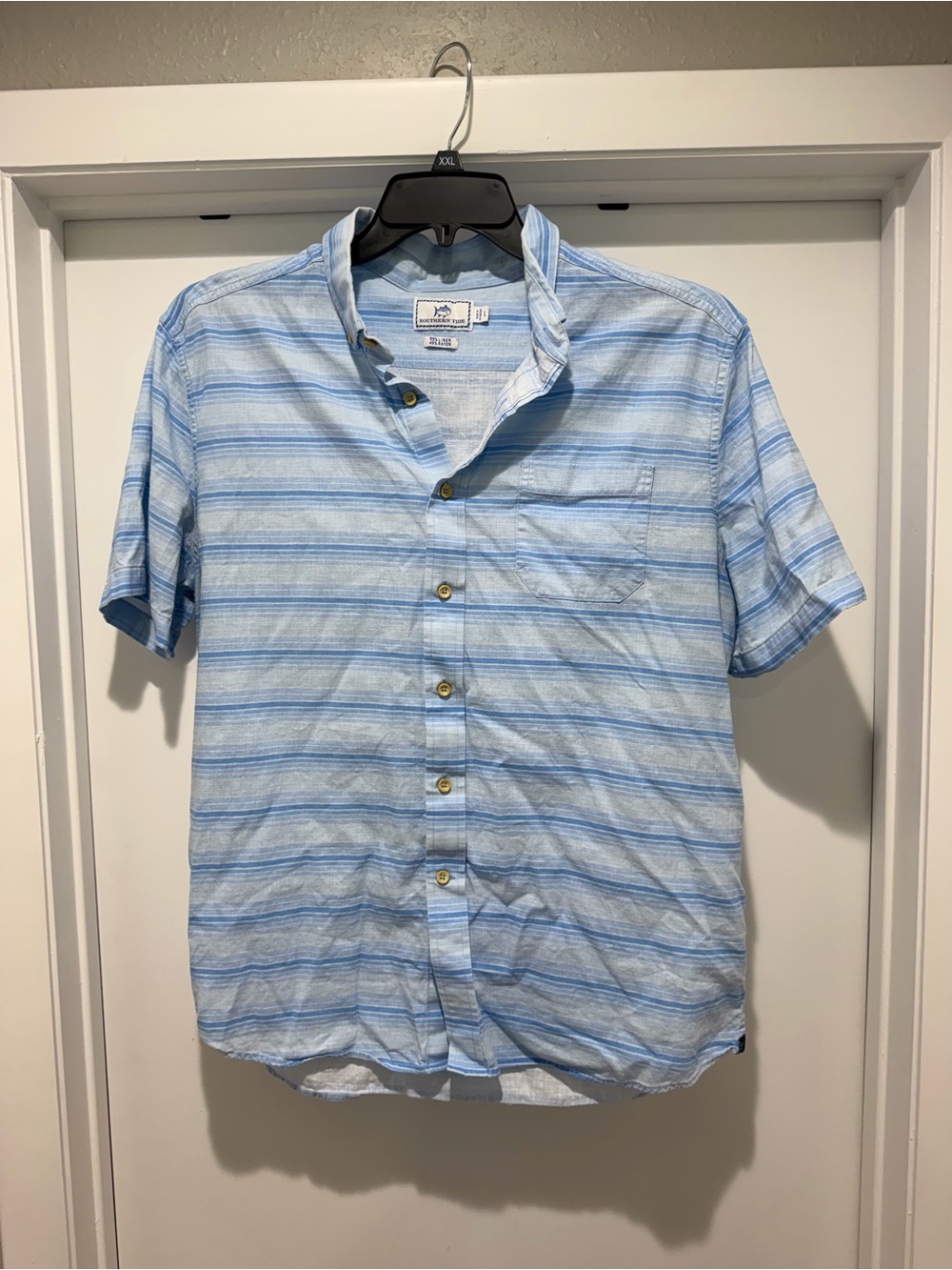 Southern Tide Light Blue Striped Short-Sleeve Button-Down
